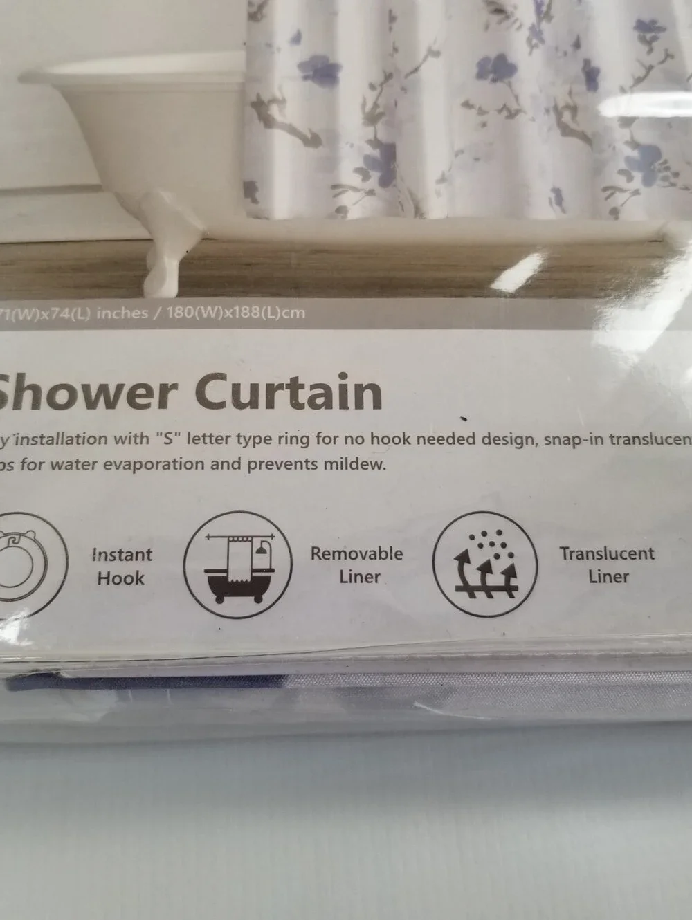 Lagute Snap Hook Shower Curtain 71x74 NWT